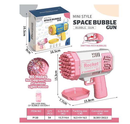 Bubble Gun Rocket 69 Holes Soap Bubbles Machine Gun Shape Automatic Blower With Light Toys For Kids Pomperos - Oopsdadforgot.com