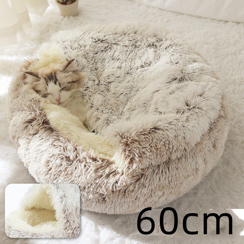 2 In 1 Dog And Cat Bed Pet Winter Bed Round Plush Warm Bed House Soft Long Plush Pets Bed Pet Products - Oopsdadforgot.com