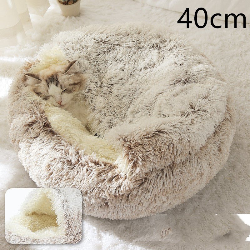 2 In 1 Dog And Cat Bed Pet Winter Bed Round Plush Warm Bed House Soft Long Plush Pets Bed Pet Products - Oopsdadforgot.com