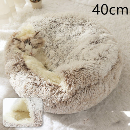 2 In 1 Dog And Cat Bed Pet Winter Bed Round Plush Warm Bed House Soft Long Plush Pets Bed Pet Products - Oopsdadforgot.com