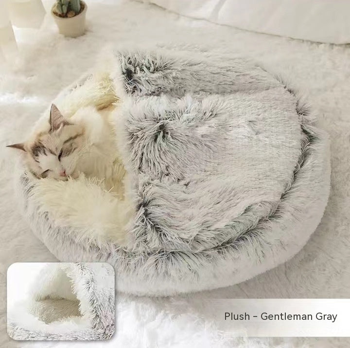 2 In 1 Dog And Cat Bed Pet Winter Bed Round Plush Warm Bed House Soft Long Plush Pets Bed Pet Products - Oopsdadforgot.com