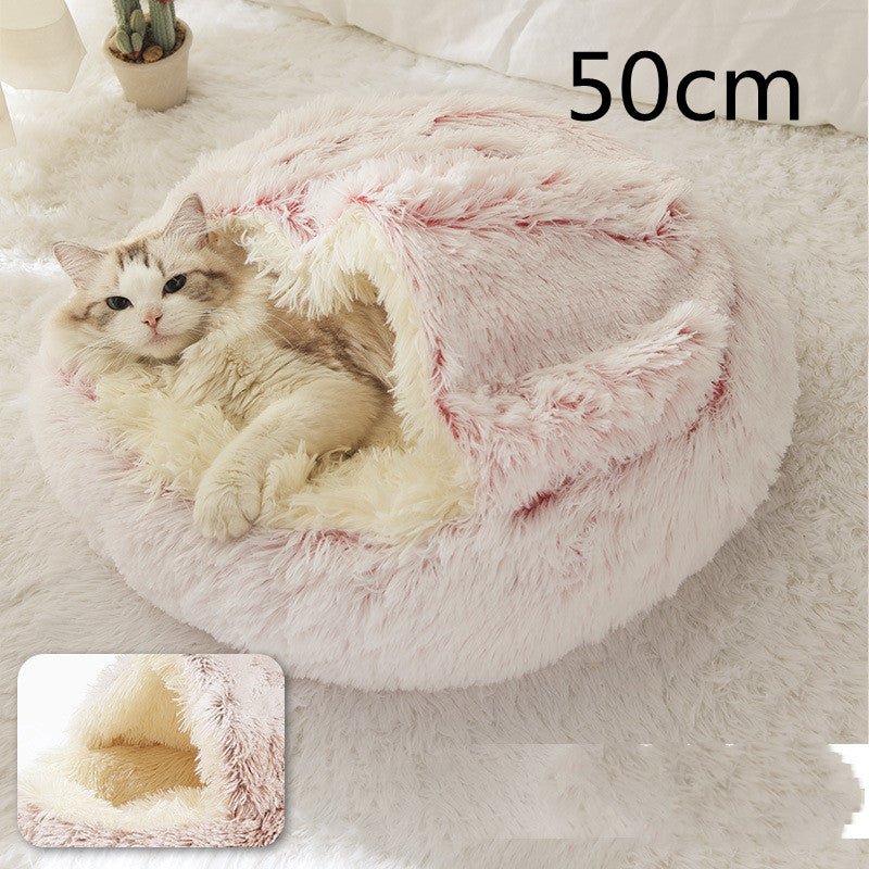 2 In 1 Dog And Cat Bed Pet Winter Bed Round Plush Warm Bed House Soft Long Plush Pets Bed Pet Products - Oopsdadforgot.com