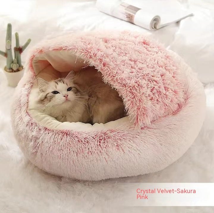 2 In 1 Dog And Cat Bed Pet Winter Bed Round Plush Warm Bed House Soft Long Plush Pets Bed Pet Products - Oopsdadforgot.com