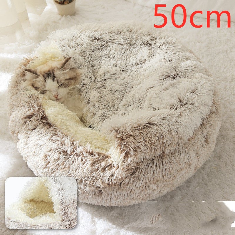 2 In 1 Dog And Cat Bed Pet Winter Bed Round Plush Warm Bed House Soft Long Plush Pets Bed Pet Products - Oopsdadforgot.com