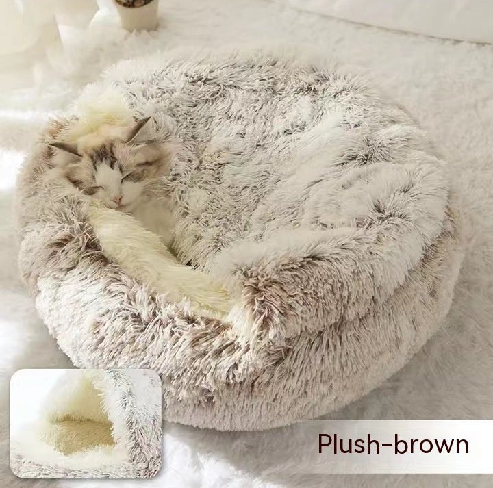 2 In 1 Dog And Cat Bed Pet Winter Bed Round Plush Warm Bed House Soft Long Plush Pets Bed Pet Products - Oopsdadforgot.com