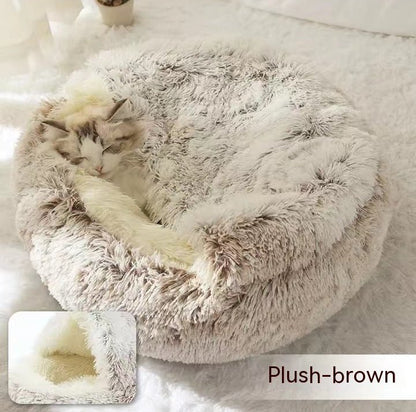 2 In 1 Dog And Cat Bed Pet Winter Bed Round Plush Warm Bed House Soft Long Plush Pets Bed Pet Products - Oopsdadforgot.com