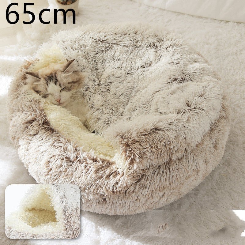 2 In 1 Dog And Cat Bed Pet Winter Bed Round Plush Warm Bed House Soft Long Plush Pets Bed Pet Products - Oopsdadforgot.com