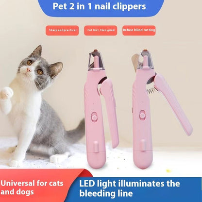 2 In 1 Pet Nail Clippers With Led Light Dog Cat Special Blood Line Scissors Multifunction Animals Paw Nail Trimmer Pet Supplies - Oopsdadforgot.com