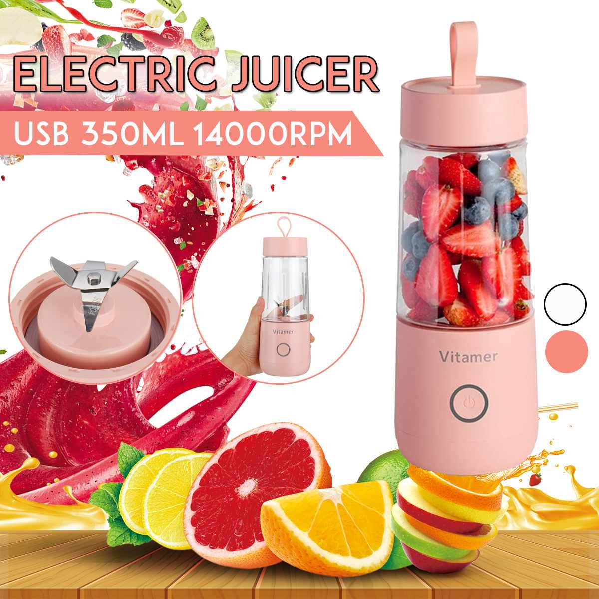 350ml Portable Blender Juicer Electric USB Rechargeable Mixer Smoothie Slushy Cup Juice Blender Bottle USB Charging Kitchen Gadgets - Oopsdadforgot.com