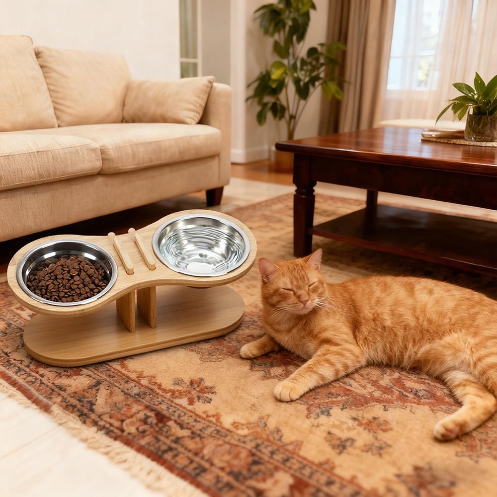 Adjustable Tilted Pet Stand With A Feeding Bowl - Oopsdadforgot.com