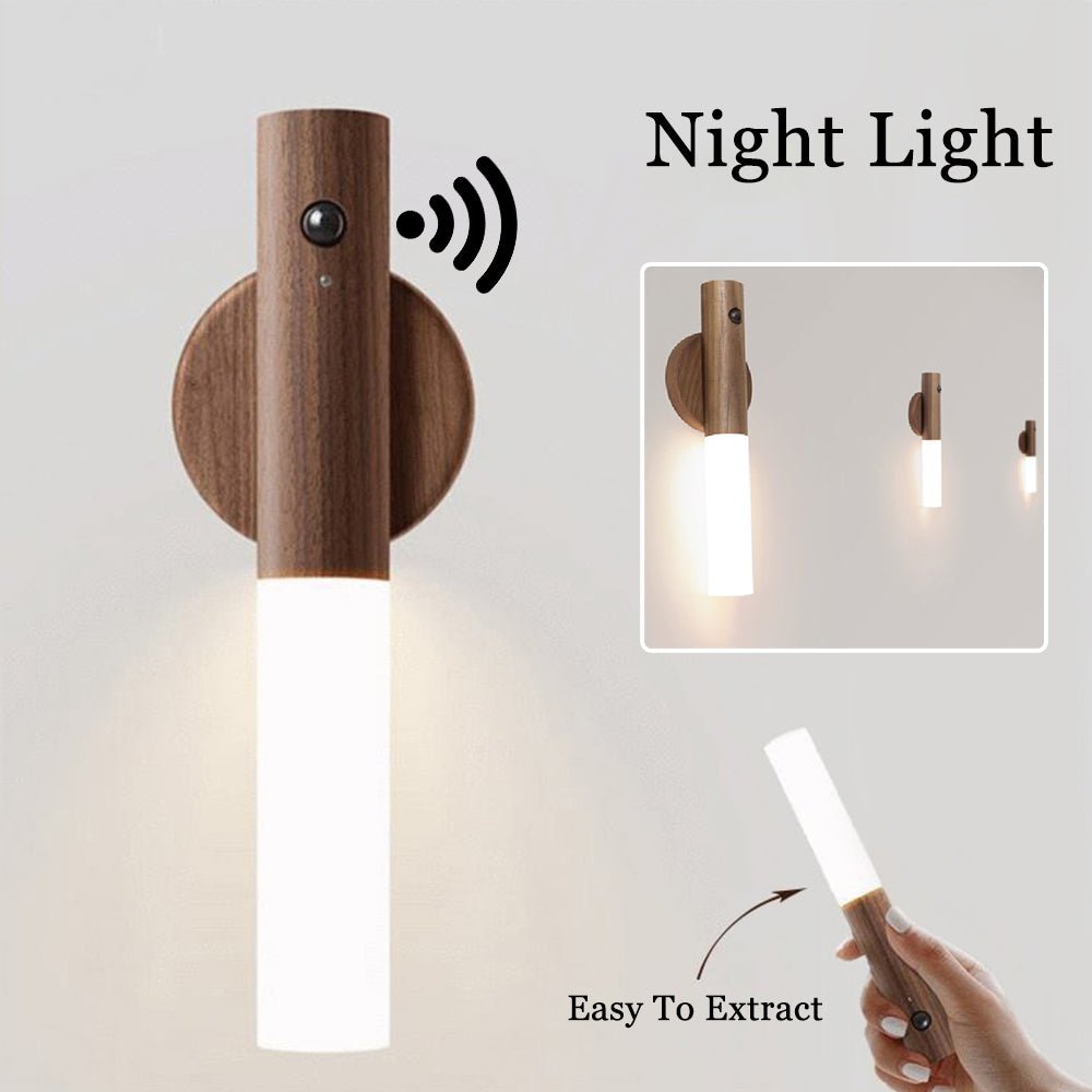 Auto LED USB Magnetic Wood Wireless Night Light Corridors Porch Lights PIR Motion Sensor Wall Light Cabinet Lamp - Oopsdadforgot.com