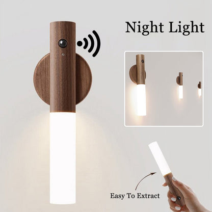 Auto LED USB Magnetic Wood Wireless Night Light Corridors Porch Lights PIR Motion Sensor Wall Light Cabinet Lamp - Oopsdadforgot.com