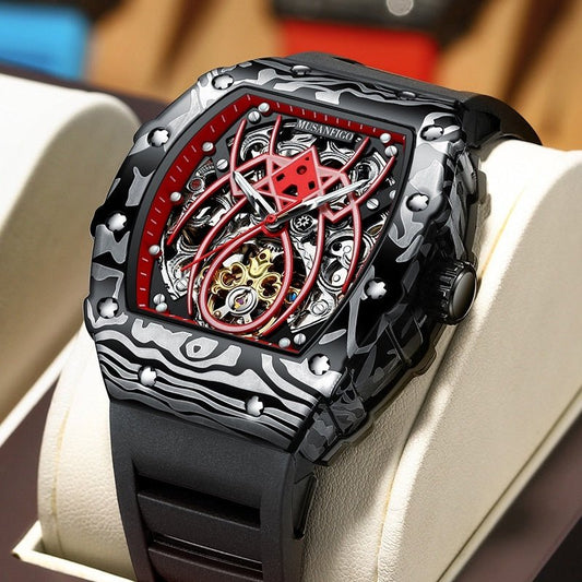 Barrel - shaped Fully Automatic Mechanical Luminous New Sports Fashion Mens Hollow - out Watch - Oopsdadforgot.com