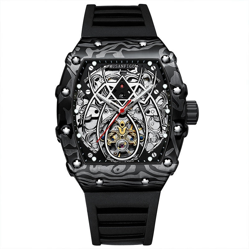 Barrel - shaped Fully Automatic Mechanical Luminous New Sports Fashion Mens Hollow - out Watch - Oopsdadforgot.com
