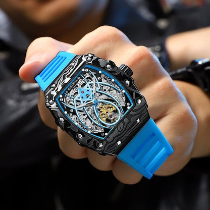 Barrel - shaped Fully Automatic Mechanical Luminous New Sports Fashion Mens Hollow - out Watch - Oopsdadforgot.com