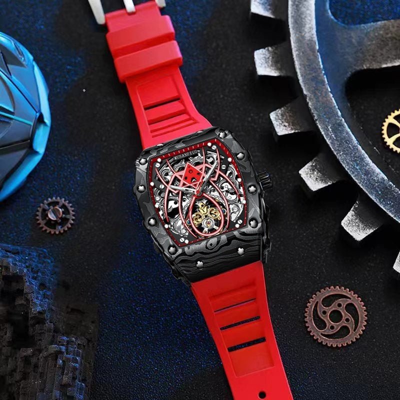 Barrel - shaped Fully Automatic Mechanical Luminous New Sports Fashion Mens Hollow - out Watch - Oopsdadforgot.com