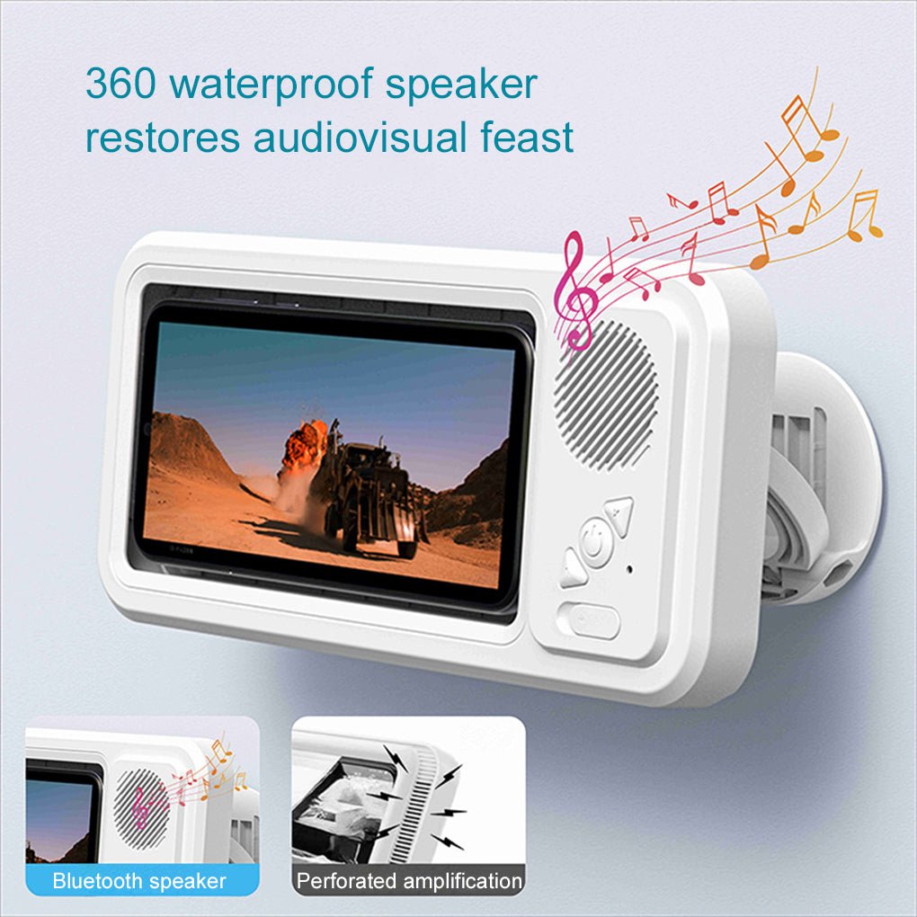 Bathroom Waterproof Mobile Phone Box Bluetooth Speaker Audio Bath TV Stand Mobile Phone Holder 360 Degree Rotation Touch Screen - Oopsdadforgot.com