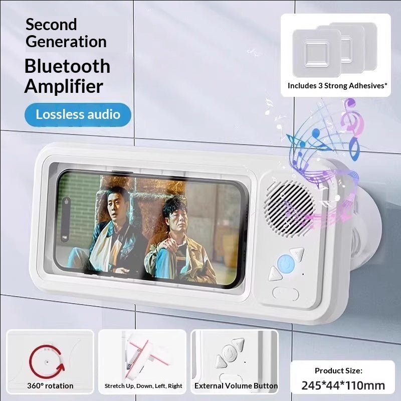 Bathroom Waterproof Mobile Phone Box Bluetooth Speaker Audio Bath TV Stand Mobile Phone Holder 360 Degree Rotation Touch Screen - Oopsdadforgot.com