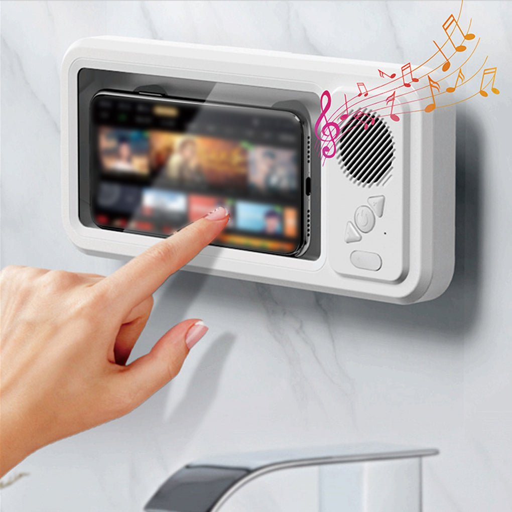 Bathroom Waterproof Mobile Phone Box Bluetooth Speaker Audio Bath TV Stand Mobile Phone Holder 360 Degree Rotation Touch Screen - Oopsdadforgot.com
