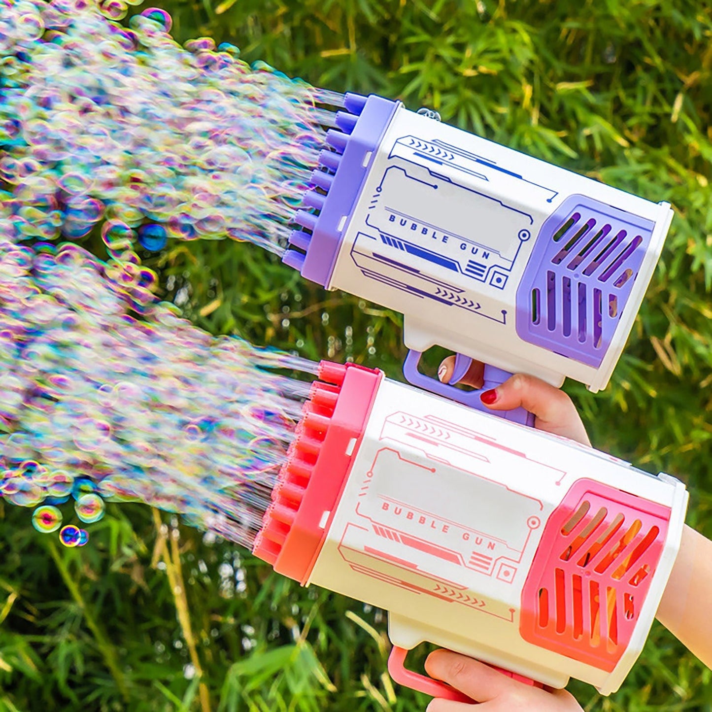 Bubble Gun Rocket 69 Holes Soap Bubbles Machine Gun Shape Automatic Blower With Light Toys For Kids Pomperos - Oopsdadforgot.com