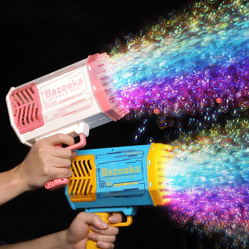 Bubble Gun Rocket 69 Holes Soap Bubbles Machine Gun Shape Automatic Blower With Light Toys For Kids Pomperos - Oopsdadforgot.com