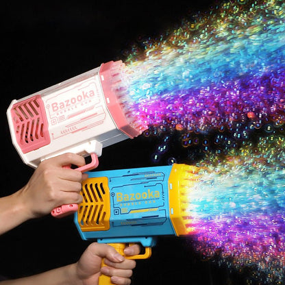 Bubble Gun Rocket 69 Holes Soap Bubbles Machine Gun Shape Automatic Blower With Light Toys For Kids Pomperos - Oopsdadforgot.com