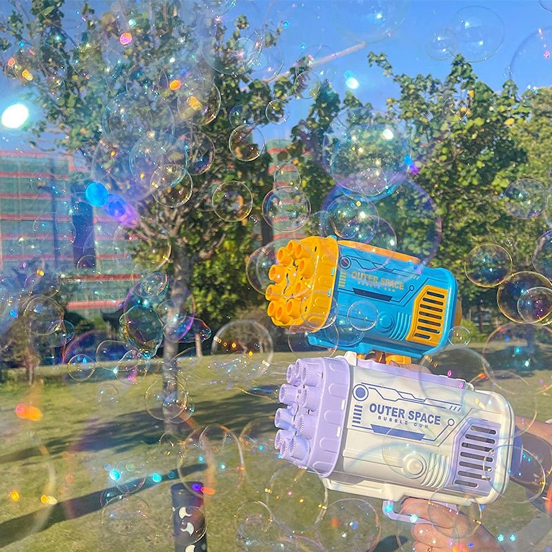 Bubble Gun Rocket 69 Holes Soap Bubbles Machine Gun Shape Automatic Blower With Light Toys For Kids Pomperos - Oopsdadforgot.com