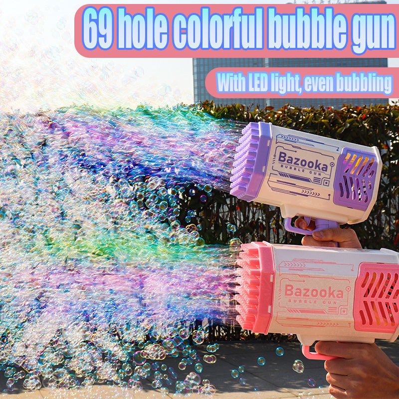 Bubble Gun Rocket 69 Holes Soap Bubbles Machine Gun Shape Automatic Blower With Light Toys For Kids Pomperos - Oopsdadforgot.com