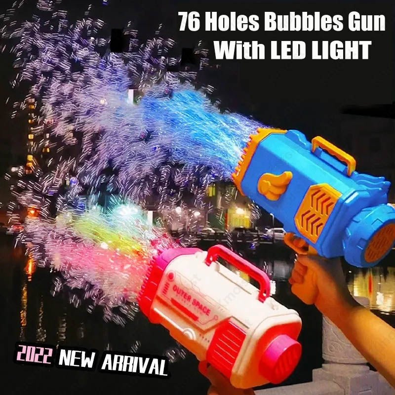 Bubble Gun Rocket 69 Holes Soap Bubbles Machine Gun Shape Automatic Blower With Light Toys For Kids Pomperos - Oopsdadforgot.com