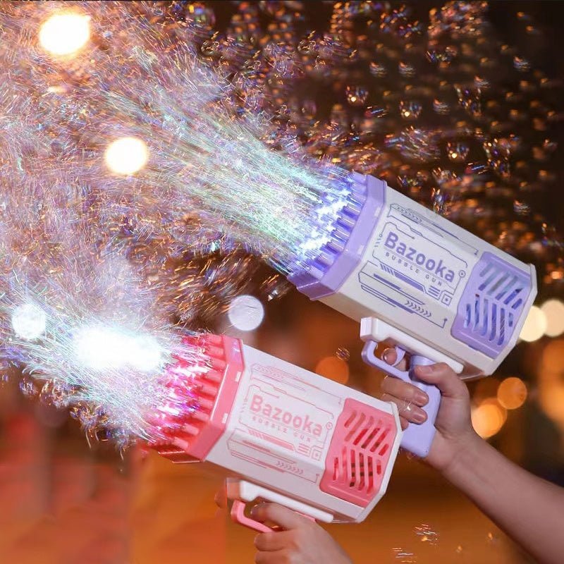 Bubble Gun Rocket 69 Holes Soap Bubbles Machine Gun Shape Automatic Blower With Light Toys For Kids Pomperos - Oopsdadforgot.com