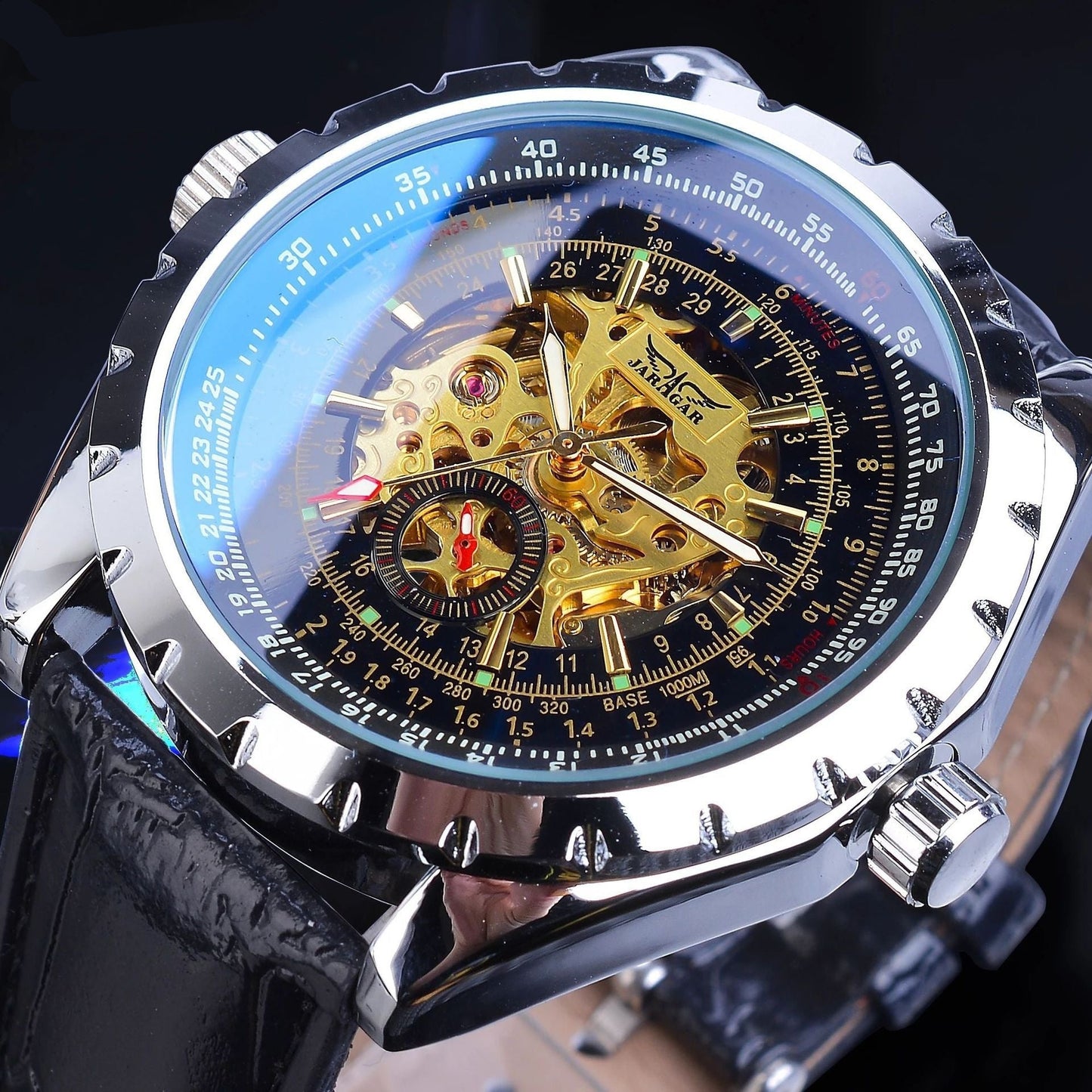 Business - Casual Blue Glass Hollowed - Out Large - Dial Automatic Mechanical Watch - Oopsdadforgot.com
