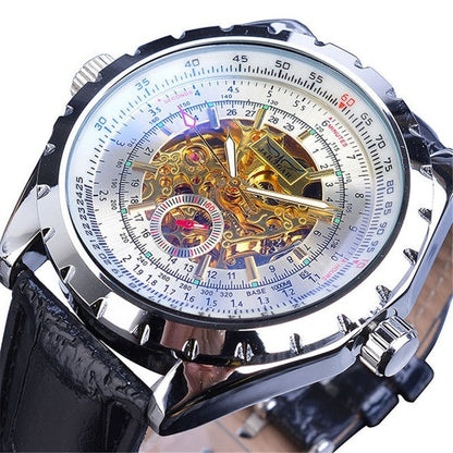 Business - Casual Blue Glass Hollowed - Out Large - Dial Automatic Mechanical Watch - Oopsdadforgot.com
