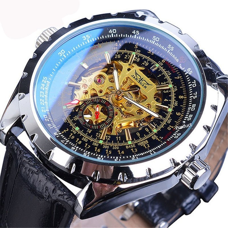 Business - Casual Blue Glass Hollowed - Out Large - Dial Automatic Mechanical Watch - Oopsdadforgot.com