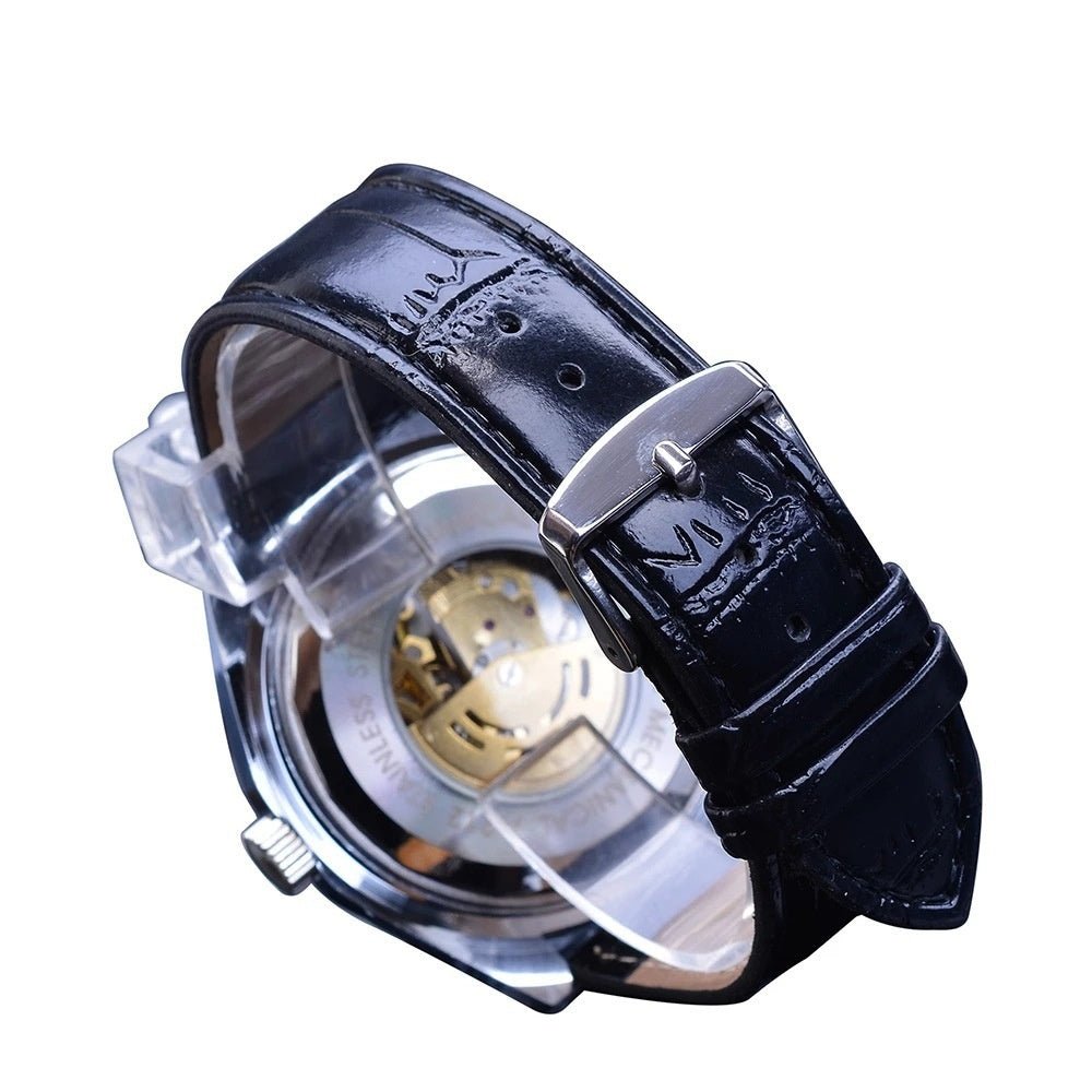 Business - Casual Blue Glass Hollowed - Out Large - Dial Automatic Mechanical Watch - Oopsdadforgot.com