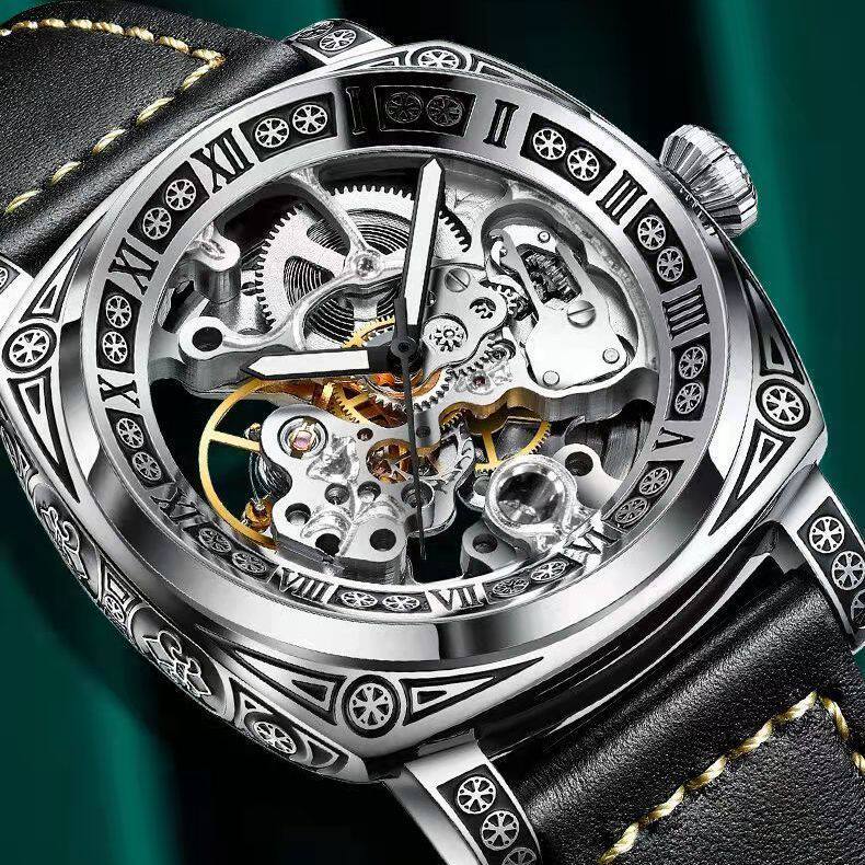 Carved Vintage Fashion Hollow Mechanical Automatic Mens Watch - Oopsdadforgot.com
