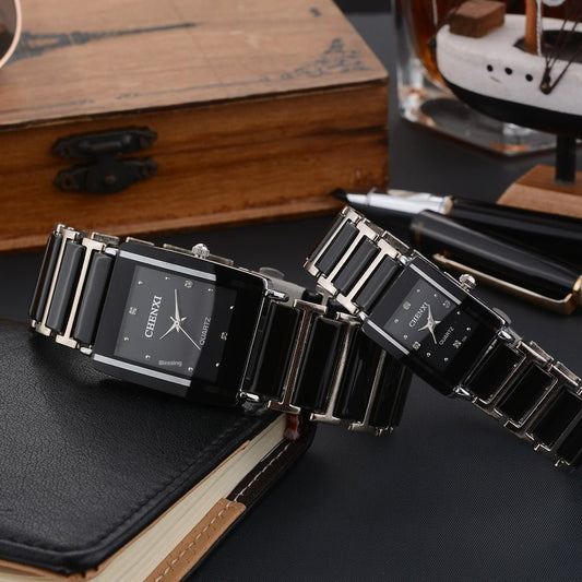 Couple's Square Diamond Set Quartz Watch - Oopsdadforgot.com