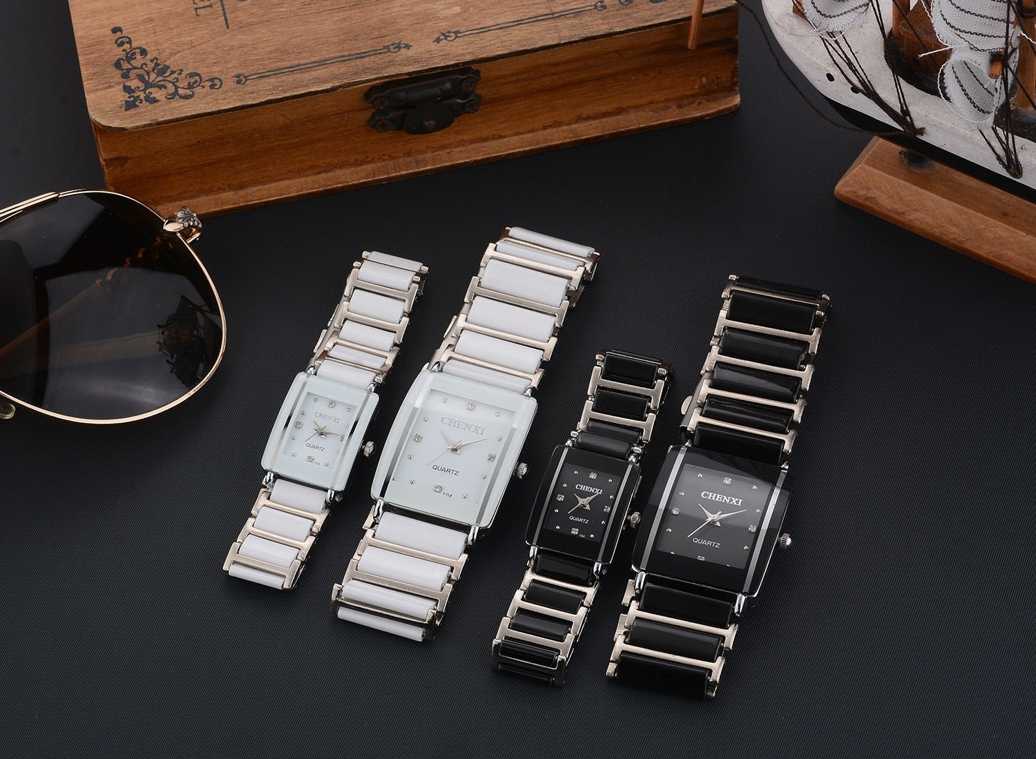 Couple's Square Diamond Set Quartz Watch - Oopsdadforgot.com
