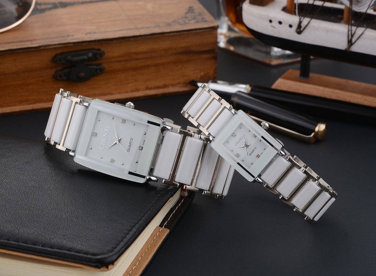 Couple's Square Diamond Set Quartz Watch - Oopsdadforgot.com