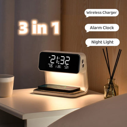 Creative 3 In 1 Bedside Lamp Wireless Charging LCD Screen Alarm Clock Wireless Phone Charger - Oopsdadforgot.com