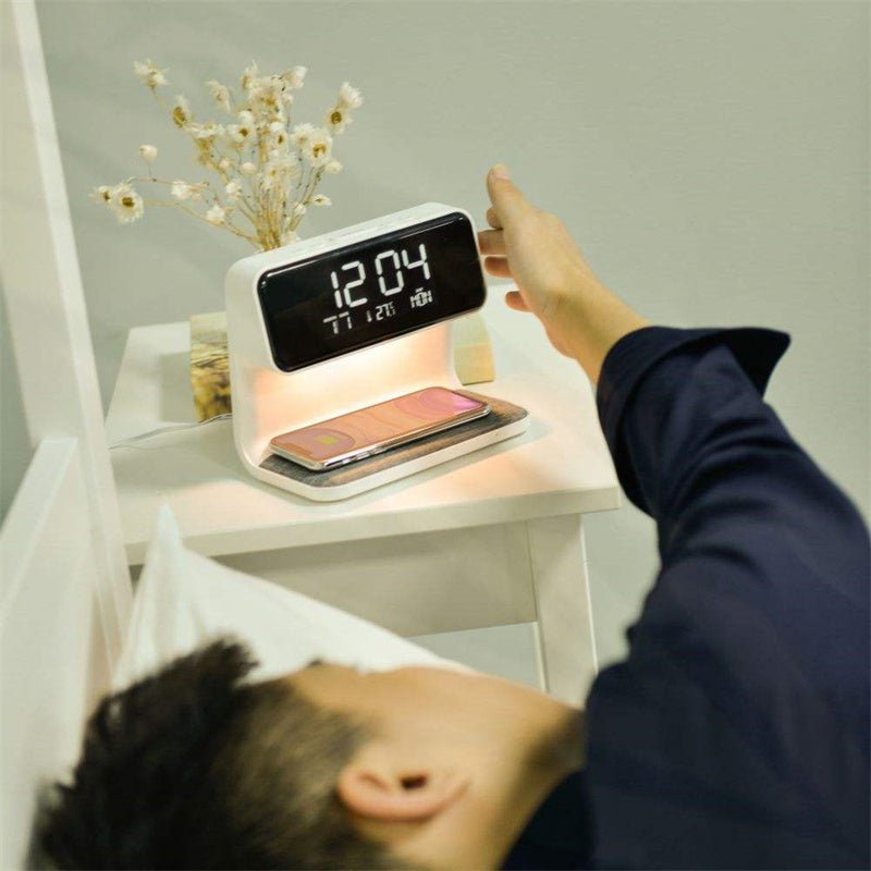 Creative 3 In 1 Bedside Lamp Wireless Charging LCD Screen Alarm Clock Wireless Phone Charger - Oopsdadforgot.com