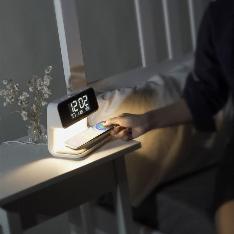 Creative 3 In 1 Bedside Lamp Wireless Charging LCD Screen Alarm Clock Wireless Phone Charger - Oopsdadforgot.com