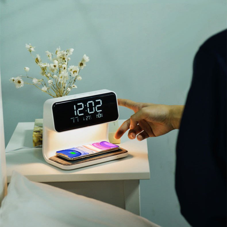 Creative 3 In 1 Bedside Lamp Wireless Charging LCD Screen Alarm Clock Wireless Phone Charger - Oopsdadforgot.com