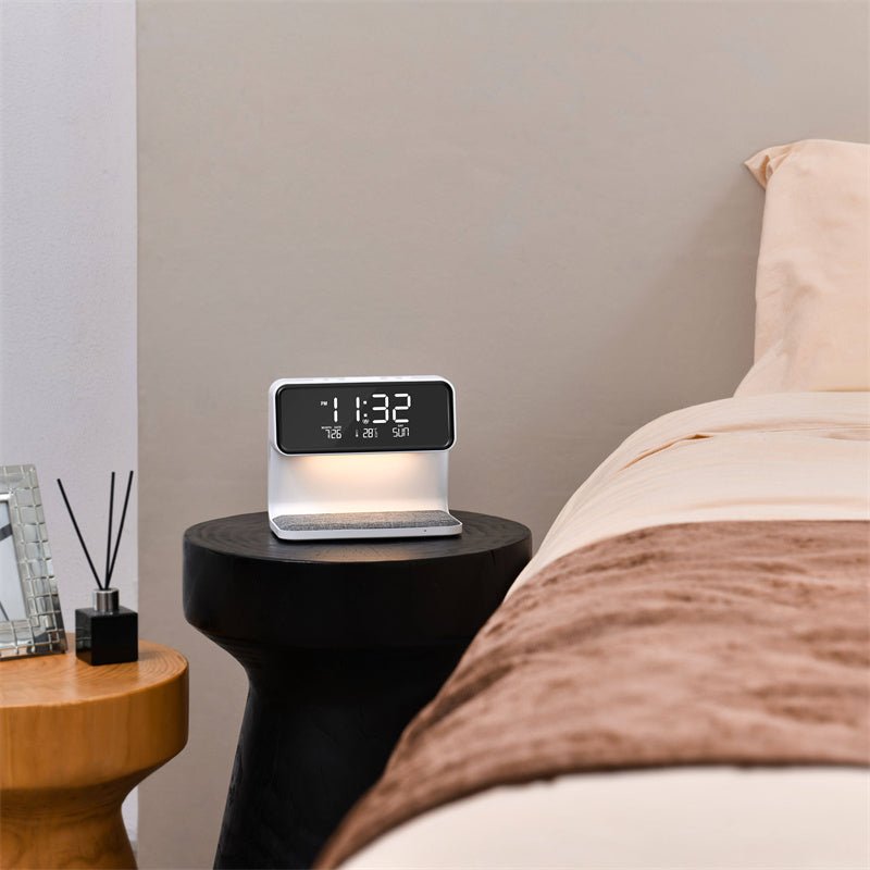Creative 3 In 1 Bedside Lamp Wireless Charging LCD Screen Alarm Clock Wireless Phone Charger - Oopsdadforgot.com