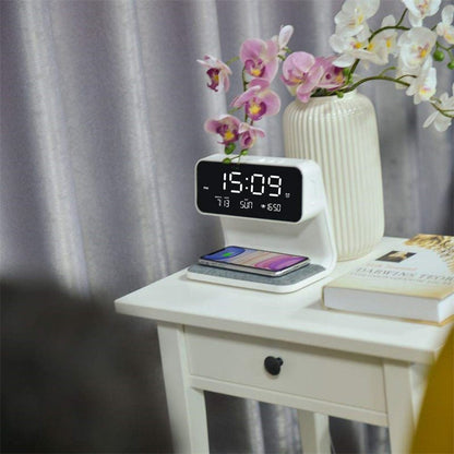 Creative 3 In 1 Bedside Lamp Wireless Charging LCD Screen Alarm Clock Wireless Phone Charger - Oopsdadforgot.com