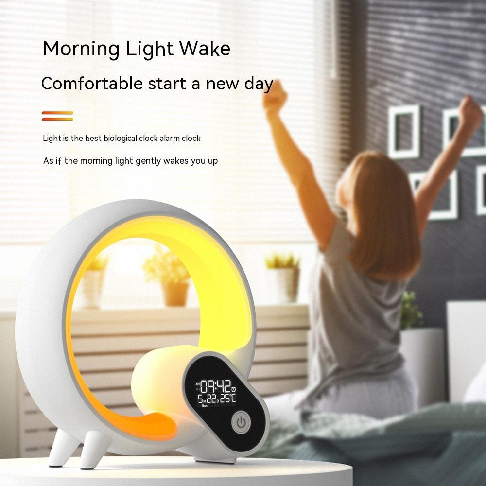 Creative Q Light Analog Sunrise Digital Display Alarm Clock Bluetooth Audio Intelligent Wake - up Q Colorful Atmosphere Light - Oopsdadforgot.com