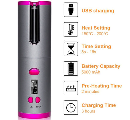 Curling Iron USB Wireless Multifunctional Charging Curler - Oopsdadforgot.com