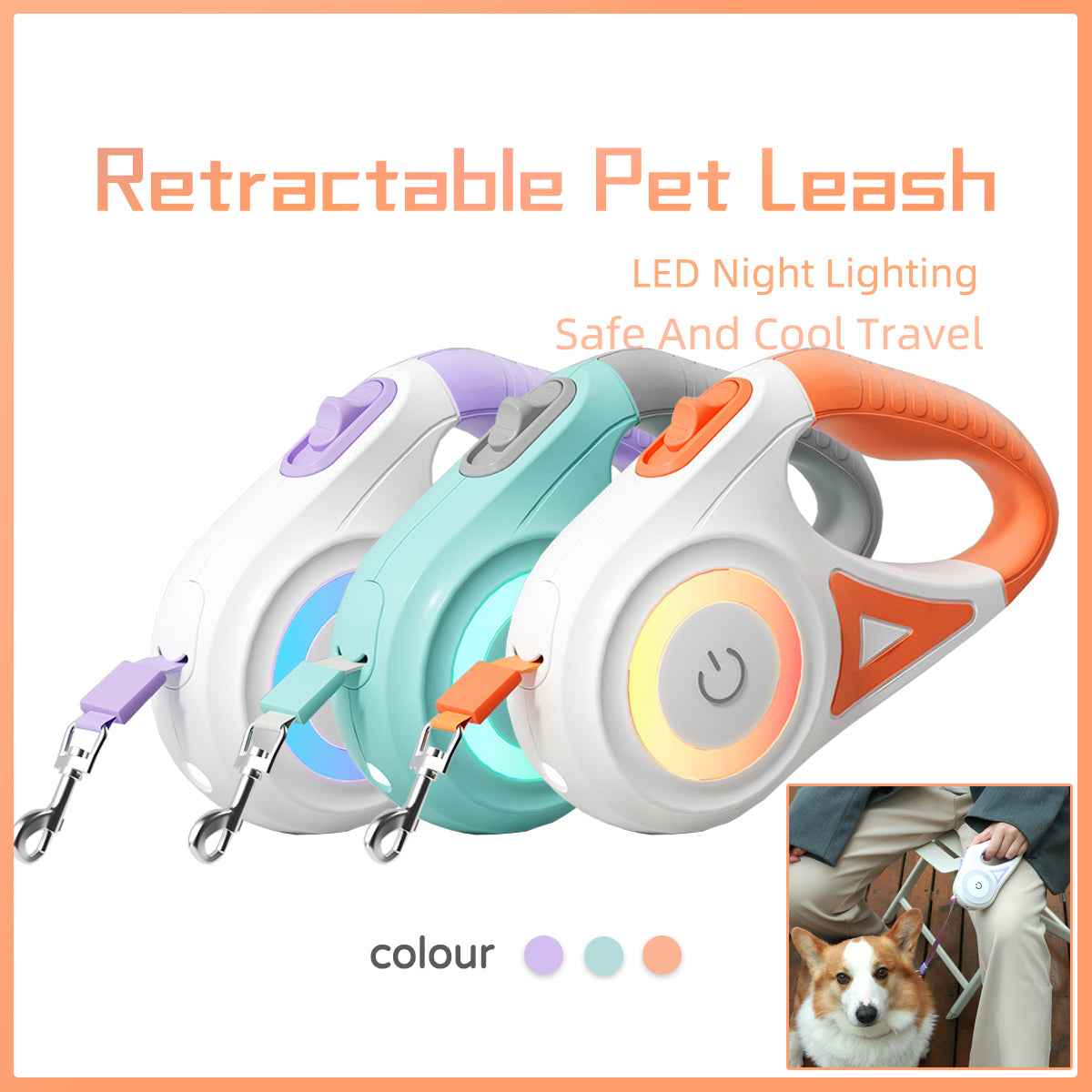 Dog Leash Retractable Leash And Dog Collar Spotlight Automatic Pet Dog Cat Traction Rope For Small Medium Dogs Pet Product - Oopsdadforgot.com