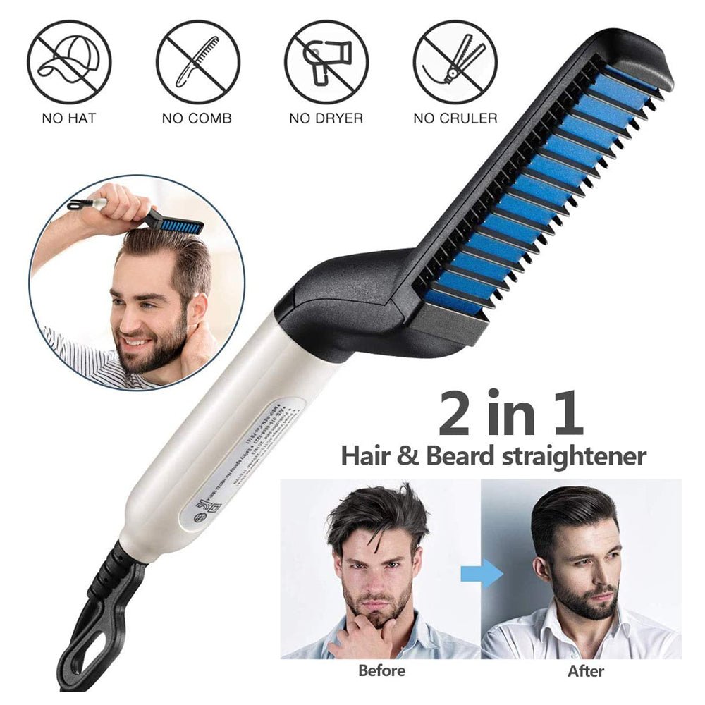 Electric Hair Straightener Brush,Men Quick Beard Straightener Styler Comb,Hair Straightening,Curly Hair Straightening Comb,Side Hair Detangling,Multifunctional Hair Curling Curler - Oopsdadforgot.com