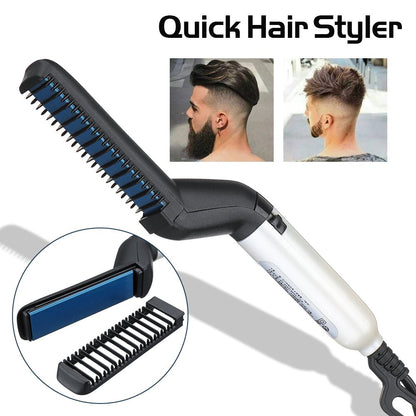 Electric Hair Straightener Brush,Men Quick Beard Straightener Styler Comb,Hair Straightening,Curly Hair Straightening Comb,Side Hair Detangling,Multifunctional Hair Curling Curler - Oopsdadforgot.com