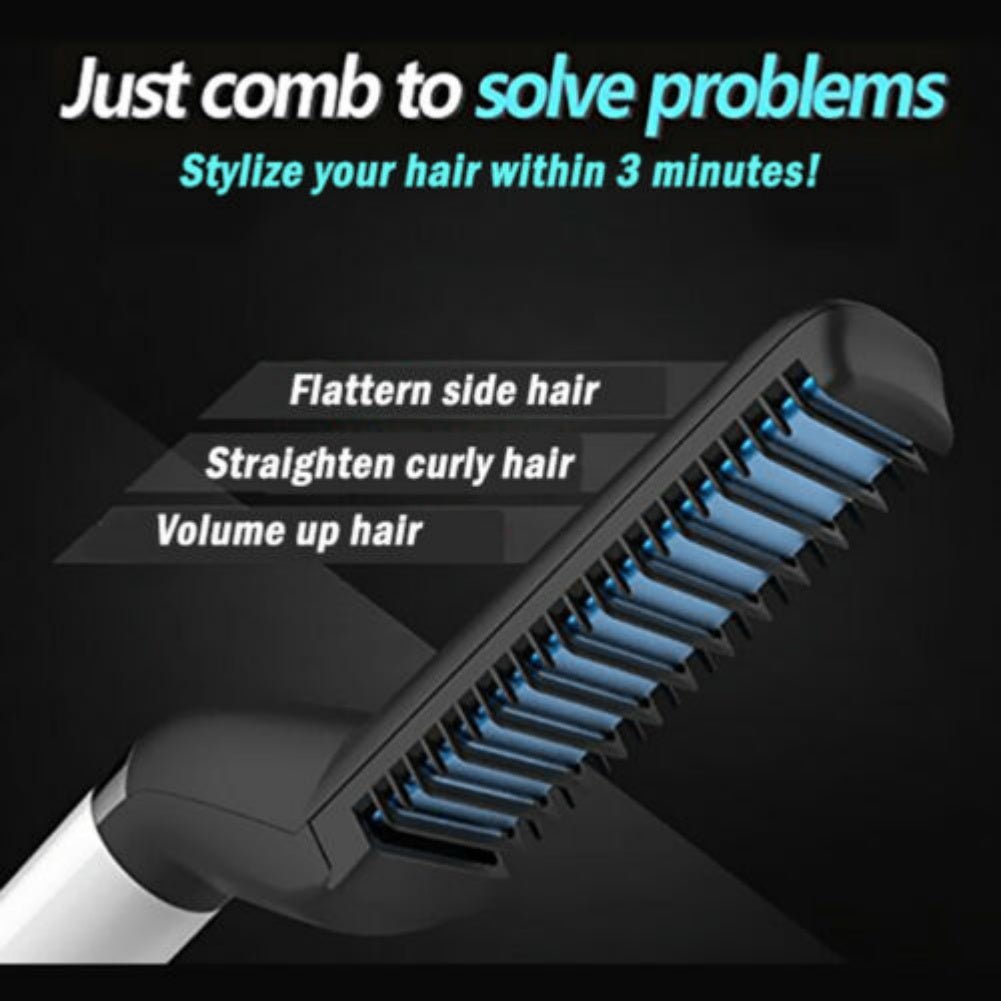 Electric Hair Straightener Brush,Men Quick Beard Straightener Styler Comb,Hair Straightening,Curly Hair Straightening Comb,Side Hair Detangling,Multifunctional Hair Curling Curler - Oopsdadforgot.com